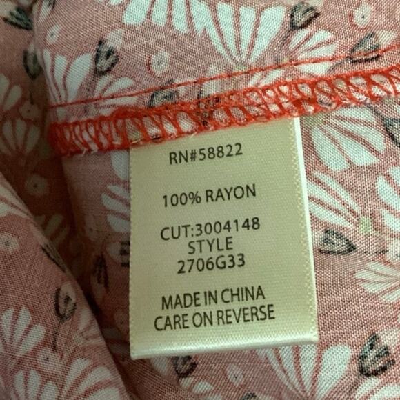 NEW Max Studio Red Floral Print Button Up Collar Long Sleeve Shirt Blouse Top L - Picture 5 of 5